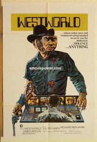 p159 WESTWORLD 'yellow' style one-sheet movie poster '73 Yul Brynner