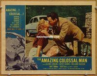 s042 AMAZING COLOSSAL MAN movie lobby card #8 '57 Cathy Downs kissed!