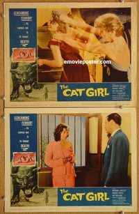 s142 CAT GIRL 2 movie lobby cards '57 Barbara Shelley, AIP horror!