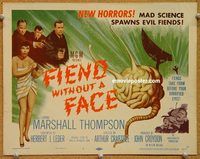 s248 FIEND WITHOUT A FACE movie title lobby card '58 cool brainlike monster!