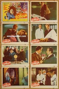 s308 GORGON 8 movie lobby cards '64 Peter Cushing, Hammer horror!