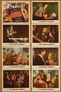 s317 HAUNTED STRANGLER 8 movie lobby cards '58 Boris Karloff, horror!