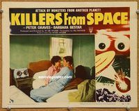 s423 KILLERS FROM SPACE movie lobby card #2 '54 Peter Graves in bed!