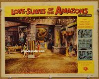 s458 LOVE-SLAVES OF THE AMAZONS movie lobby card #6 '57 temple scene!