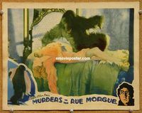 s519 MURDERS IN THE RUE MORGUE movie lobby card '32 ape attacks!