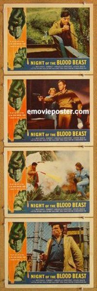 s533 NIGHT OF THE BLOOD BEAST 4 movie lobby cards '58 head hunting!
