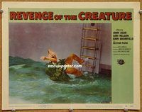 s598 REVENGE OF THE CREATURE movie lobby card #5 '55 creature grabs!