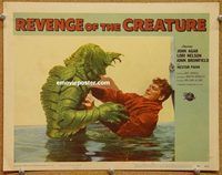 s596 REVENGE OF THE CREATURE movie lobby card #7 '55 monster attacks!