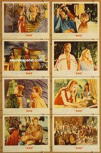 s628 SHE 8 movie lobby cards '65 Hammer, Ursula Andress, Cushing