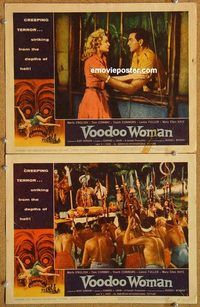 s756 VOODOO WOMAN 2 movie lobby cards '57 AIP jungle horror!