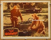 s774 WEREWOLF #3 movie lobby card '56 setting werewolf traps!