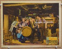 v208 ABRAHAM LINCOLN movie lobby card '30 Walter Huston drinks keg!