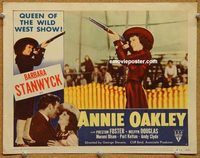 v239 ANNIE OAKLEY movie lobby card #4 R52 Barbara Stanwyck with gun!