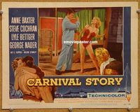 v341 CARNIVAL STORY movie lobby card #2 '54 Cochran slaps Anne Baxter!