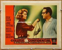 v363 COLLEGE CONFIDENTIAL movie lobby card #2 '60 Jane Meadows w/bra!