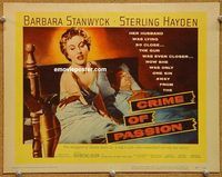 v105 CRIME OF PASSION title movie lobby card '57 Barbara Stanwyck, Hayden