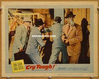 v381 CRY TOUGH movie lobby card #5 '59 gangsters in gas masks!