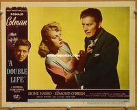v412 DOUBLE LIFE movie lobby card #4 '47 Colman grabs Shelley Winters!
