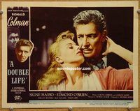 v411 DOUBLE LIFE movie lobby card #5 '47 Colman & Winters close up!