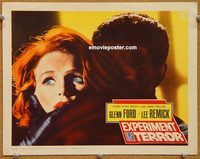 v432 EXPERIMENT IN TERROR movie lobby card '62 Lee Remick terrified!