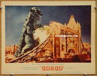 v483 GORGO movie lobby card #5 '61 great close image of destruction!