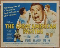v123 GREAT AMERICAN PASTIME title movie lobby card '56 Tom Ewell, baseball!