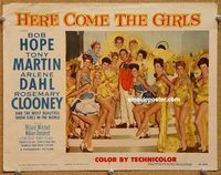 v526 HERE COME THE GIRLS movie lobby card #3 '53 Bob Hope & girls!