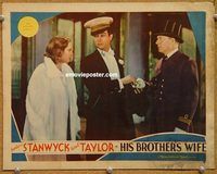 v531 HIS BROTHER'S WIFE movie lobby card '36 Barbara Stanwyck, Taylor