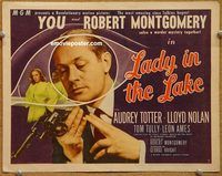 v148 LADY IN THE LAKE title movie lobby card '47 Robert Montgomery, Totter