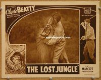 v629 LOST JUNGLE #3 movie lobby card '34 Clyde Beatty grabs lion!