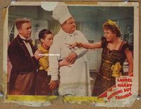 v735 NOTHING BUT TROUBLE movie lobby card '45 Laurel & Hardy