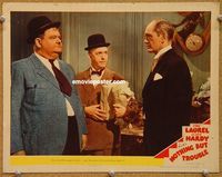 v734 NOTHING BUT TROUBLE movie lobby card #7 '45 Laurel & Hardy!