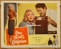 v750 ONE GIRL'S CONFESSION movie lobby card '53 bad girl Cleo Moore!