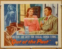 v759 OUT OF THE PAST movie lobby card #7 R53 Robert Mitchum, Greer