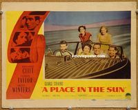 v788 PLACE IN THE SUN movie lobby card #7 '51 Clift & Taylor in boat!