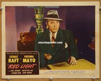 v813 RED LIGHT movie lobby card #7 '49 George Raft close up w/gun!