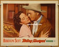 v822 RIDING SHOTGUN movie lobby card #6 '54 Randolph Scott close up!