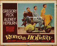 v019 ROMAN HOLIDAY title movie lobby card '53 Hepburn & Peck on motor bike!