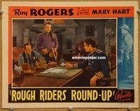 v830 ROUGH RIDERS' ROUND-UP movie lobby card '39 Roy Rogers holds hat!