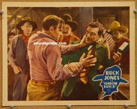 v859 SHADOW RANCH movie lobby card '30 Buck Jones fighting close up!