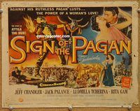 v178 SIGN OF THE PAGAN title movie lobby card '54 Jeff Chandler, Palance