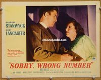 v901 SORRY WRONG NUMBER movie lobby card #2 '48 Lancaster gives key!