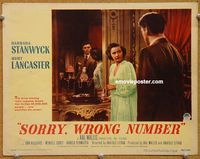 v899 SORRY WRONG NUMBER movie lobby card #6 '48 Lancaster, Stanwyck