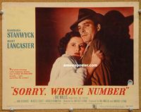v898 SORRY WRONG NUMBER movie lobby card #7 '48 cool moody portrait!