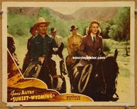 v949 SUNSET IN WYOMING movie lobby card '41 Gene Autry riding w/girl!