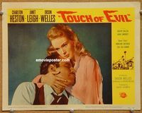 v038 TOUCH OF EVIL movie lobby card #2 '58 Leigh & Heston embrace!