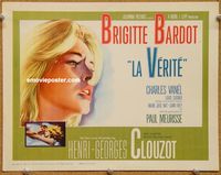 v189 TRUTH title movie lobby card '61 Brigitte Bardot, Clouzot, French!