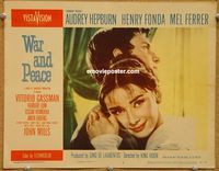 w036 WAR & PEACE movie lobby card #3 '56 best Audrey Hepburn closeup!