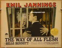 w041 WAY OF ALL FLESH movie lobby card '27 Emil Jannings in jail!
