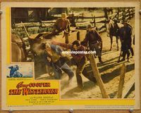 w042 WESTERNER movie lobby card '40 Gary Cooper punches Dana Andrews